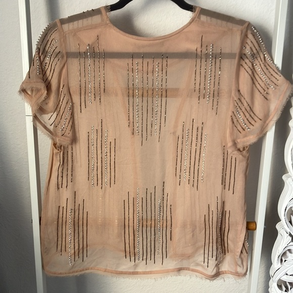 Alice + Olivia nude beaded open front top in sheer fabric s/p - Picture 4 of 5